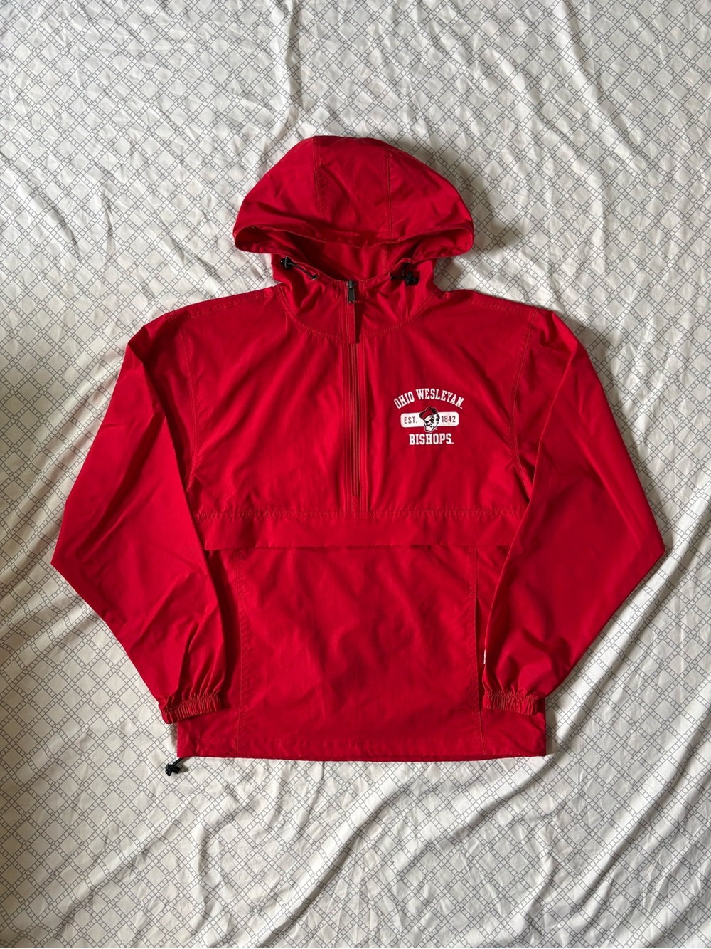 Women’s Champion Ohio Wesleyan Bishops Red Hooded Pullover Windbreaker Jacket XS